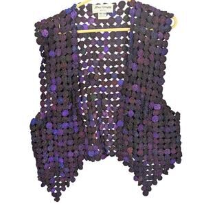 Silver Stream Vest Womens One Size Purple Black 100% Silk Openwork Boho Yoyo